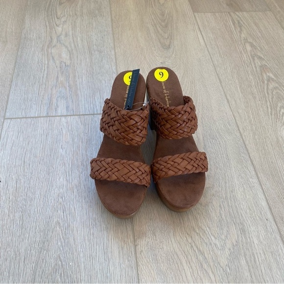 NEW House of Harlow 1960 brown Leather Braided clog Chunky Heel platform sandals - Picture 2 of 5